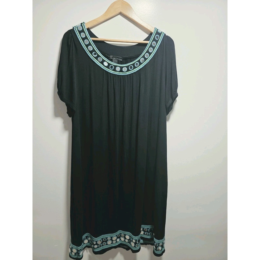 INC International Concepts Women Embroidered Shift Dress Black Plus Size 2X